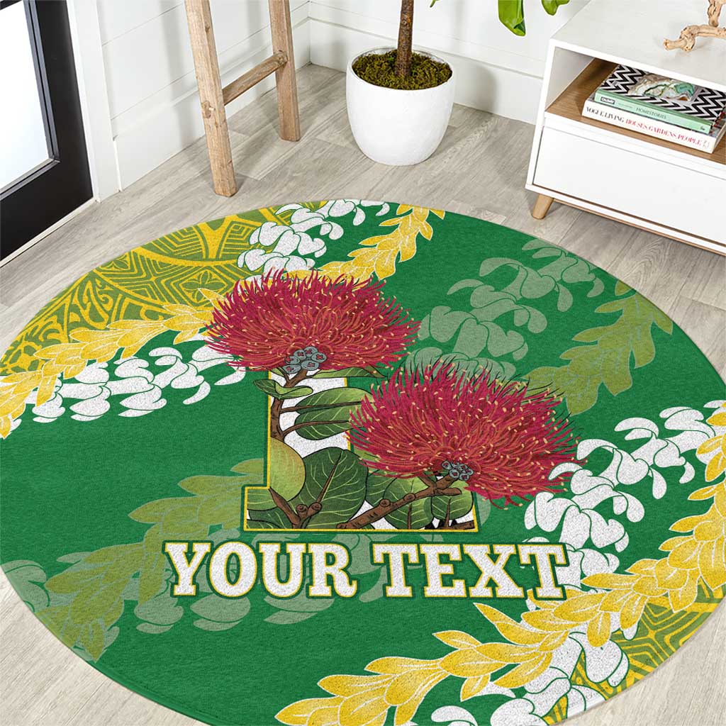 Personalized Leilehua Hawaii High School Round Carpet Puakenikeni Lei Hawaiian Pattern LT14 Green - Polynesian Pride
