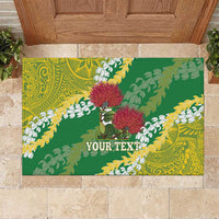 Personalized Leilehua Hawaii High School Rubber Doormat Puakenikeni Lei Hawaiian Pattern LT14 Green - Polynesian Pride