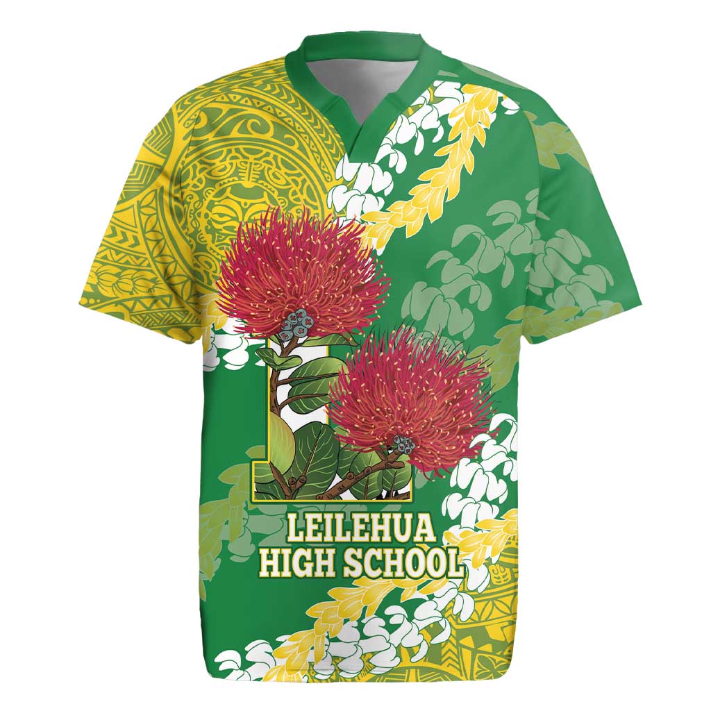 Personalized Leilehua Hawaii High School Rugby Jersey Puakenikeni Lei Hawaiian Pattern LT14 Green - Polynesian Pride