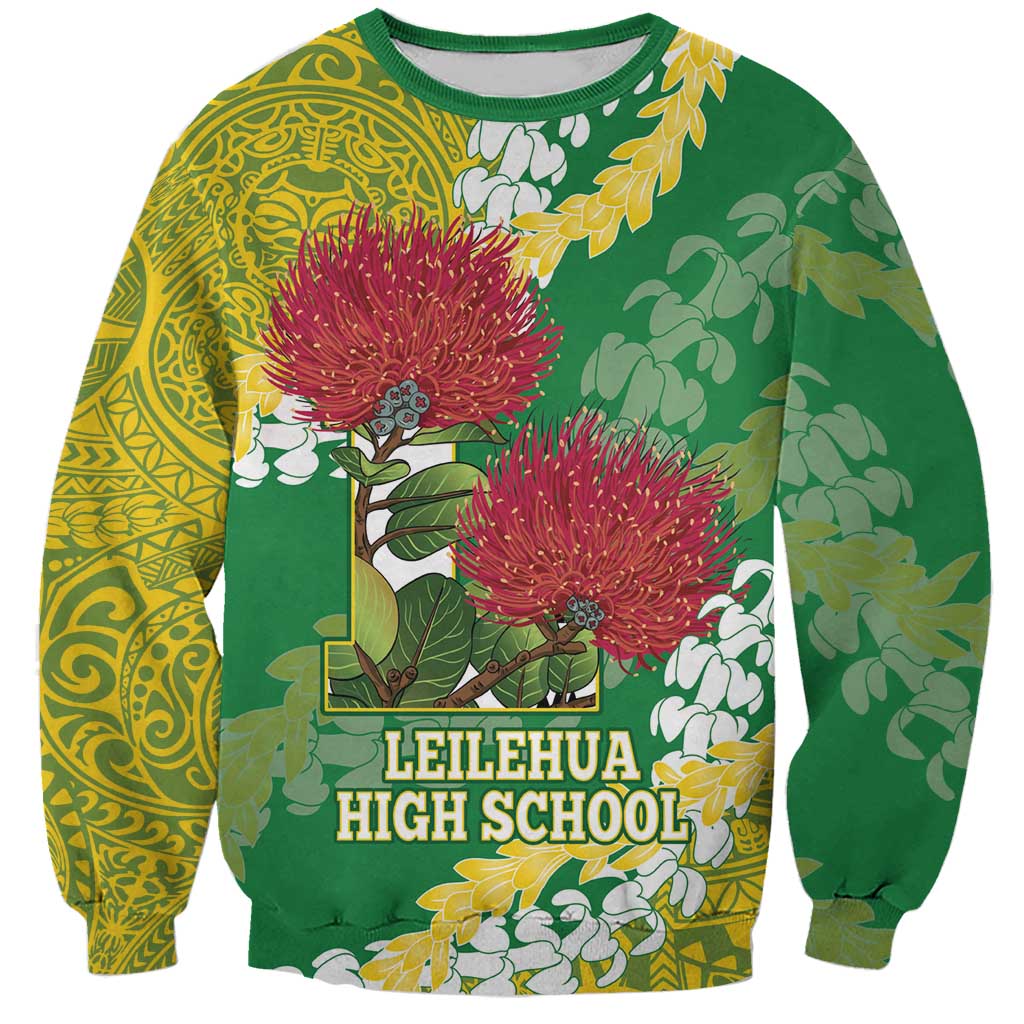 Personalized Leilehua Hawaii High School Sweatshirt Puakenikeni Lei Hawaiian Pattern LT14 Unisex Green - Polynesian Pride