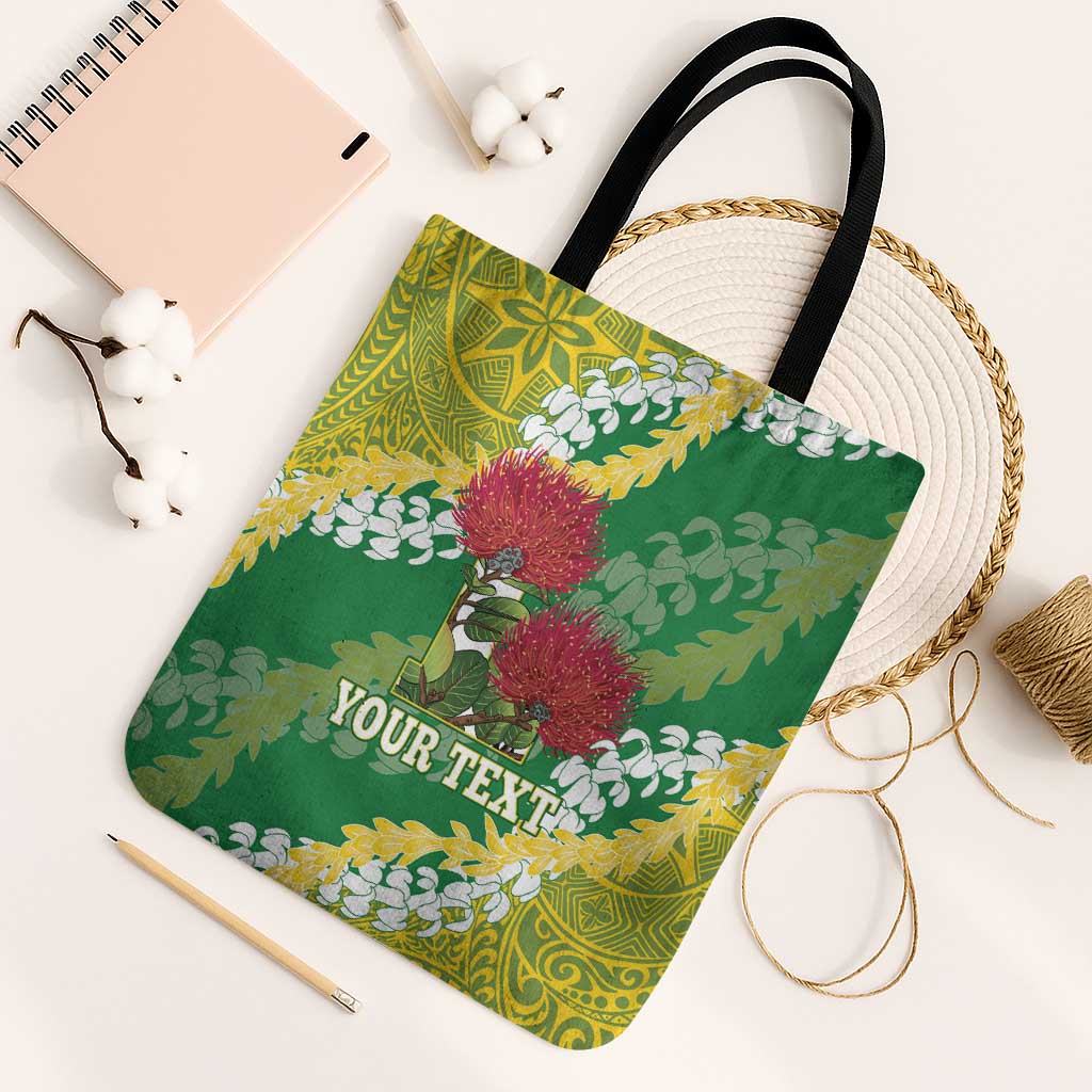 Personalized Leilehua Hawaii High School Tote Bag Puakenikeni Lei Hawaiian Pattern LT14 Black Strap One Size Green - Polynesian Pride
