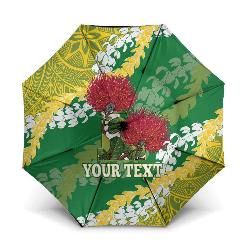 Personalized Leilehua Hawaii High School Umbrella Puakenikeni Lei Hawaiian Pattern LT14 One Size Folded 11.42 inch Opened Diameter 37.4 inch Green - Polynesian Pride