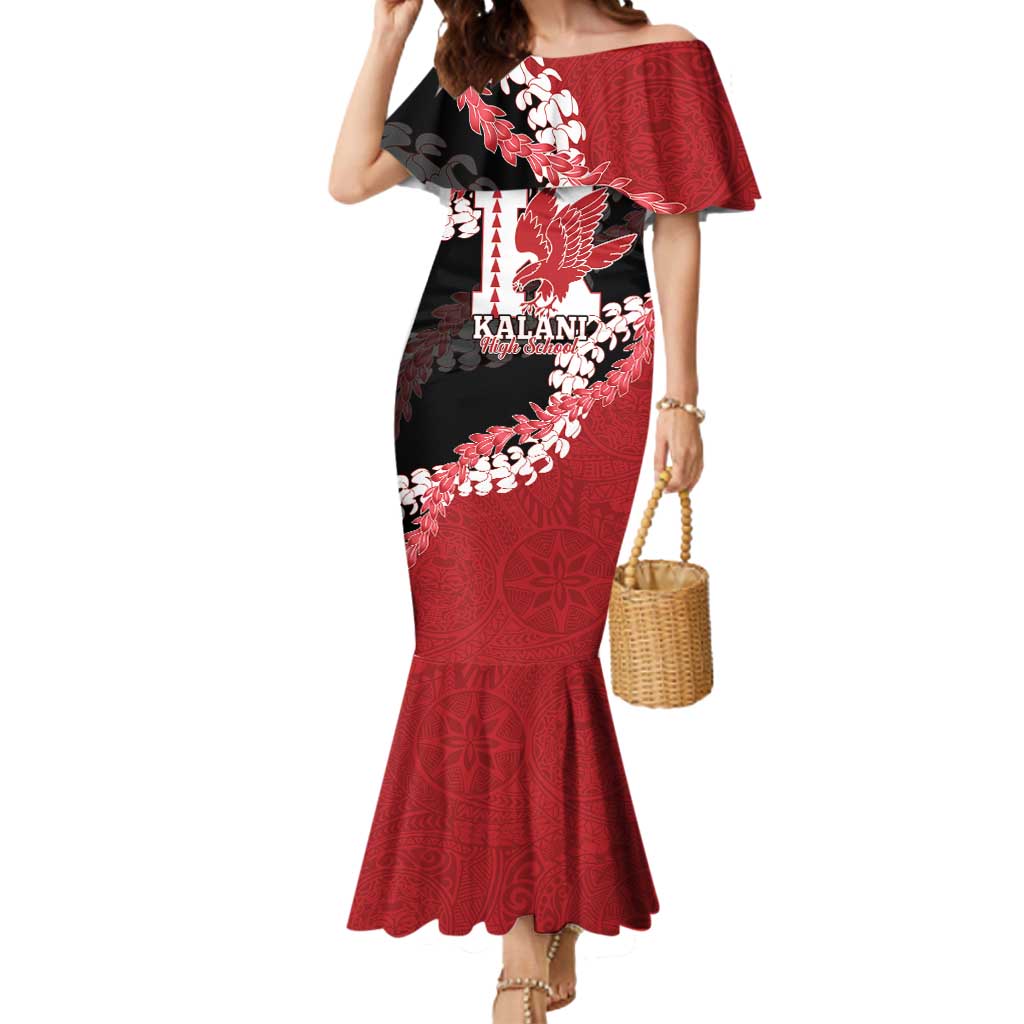 Personalized Kalani Hawaii High School Mermaid Dress Puakenikeni Lei Hawaiian Pattern LT14 Women Red - Polynesian Pride