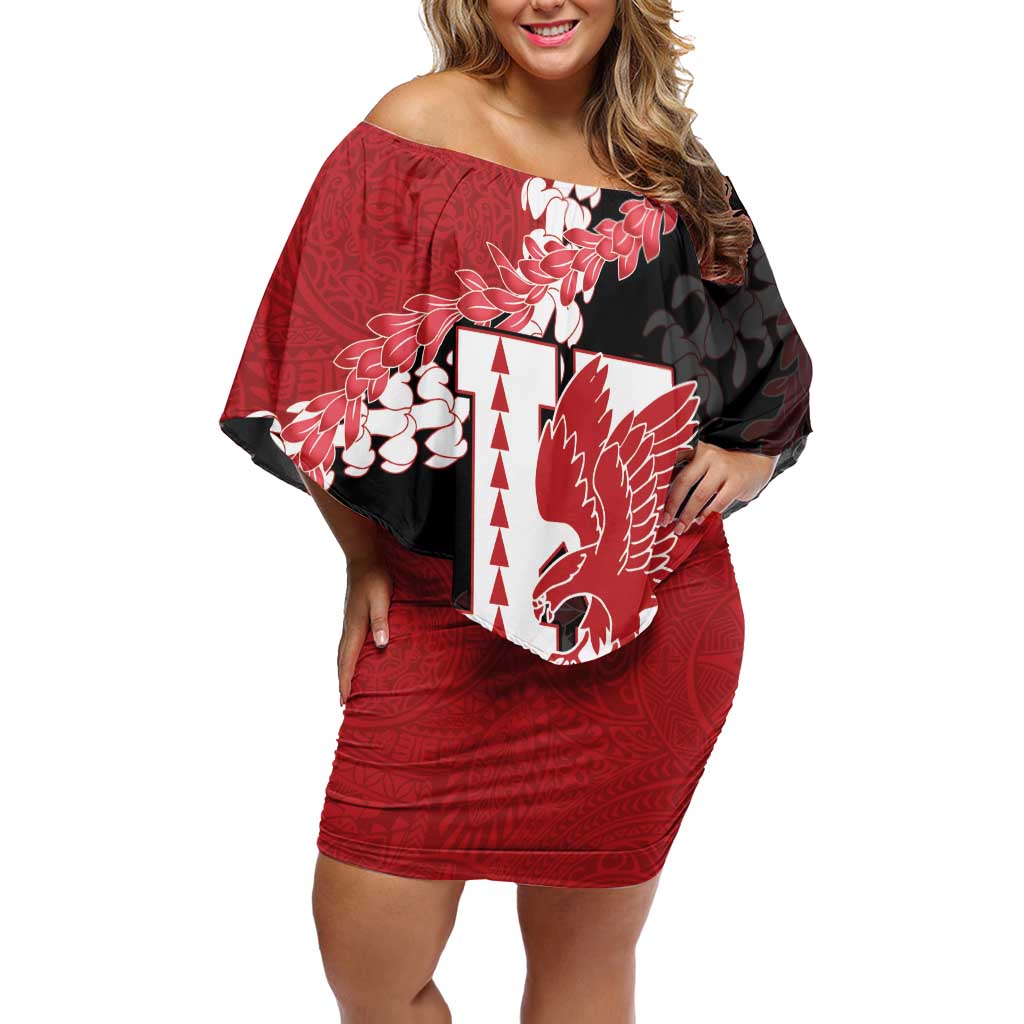 Personalized Kalani Hawaii High School Off Shoulder Short Dress Puakenikeni Lei Hawaiian Pattern LT14 Women Red - Polynesian Pride