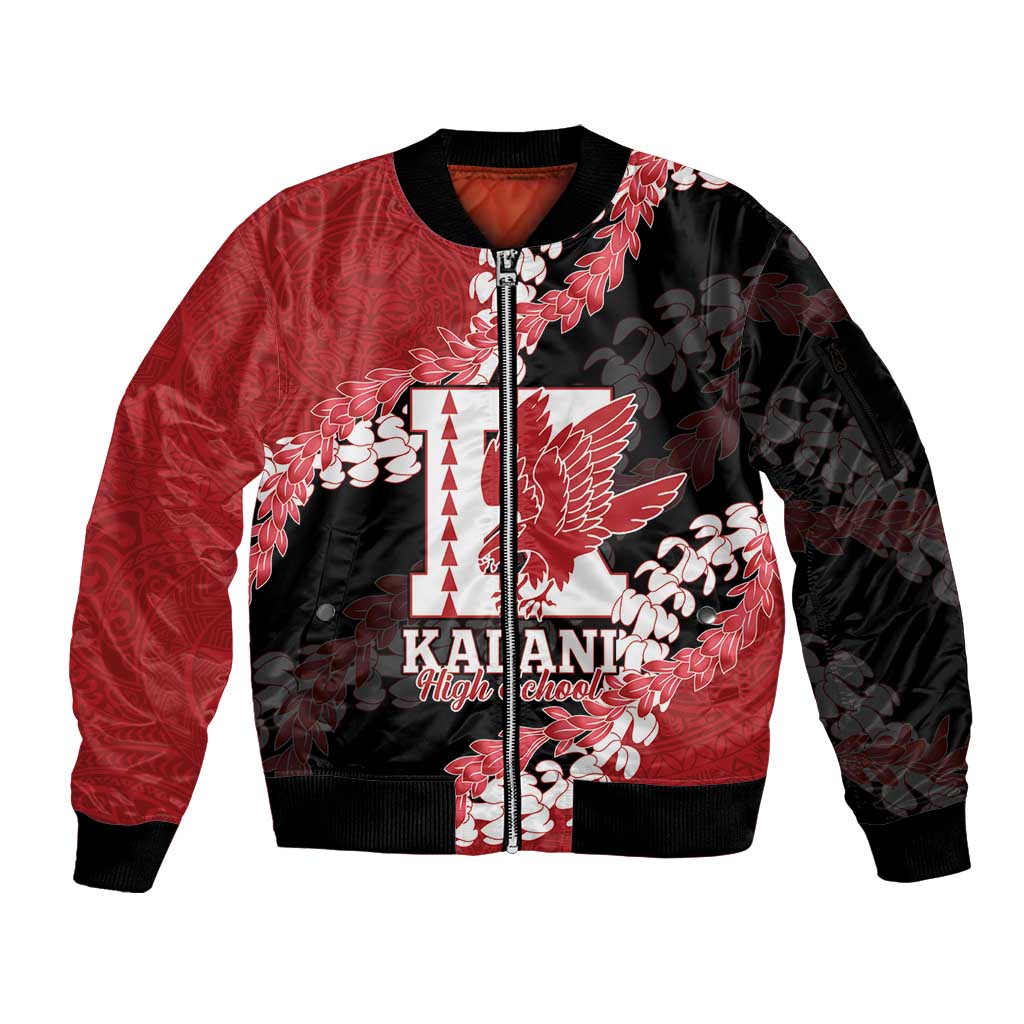 Personalized Kalani Hawaii High School Sleeve Zip Bomber Jacket Puakenikeni Lei Hawaiian Pattern LT14 Unisex Red - Polynesian Pride