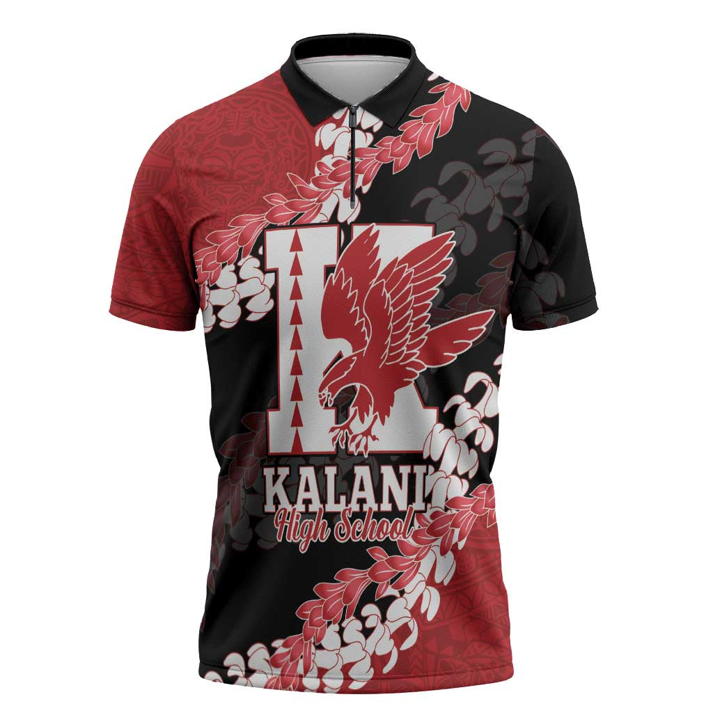 Personalized Kalani Hawaii High School Zipper Polo Shirt Puakenikeni Lei Hawaiian Pattern LT14 Red - Polynesian Pride