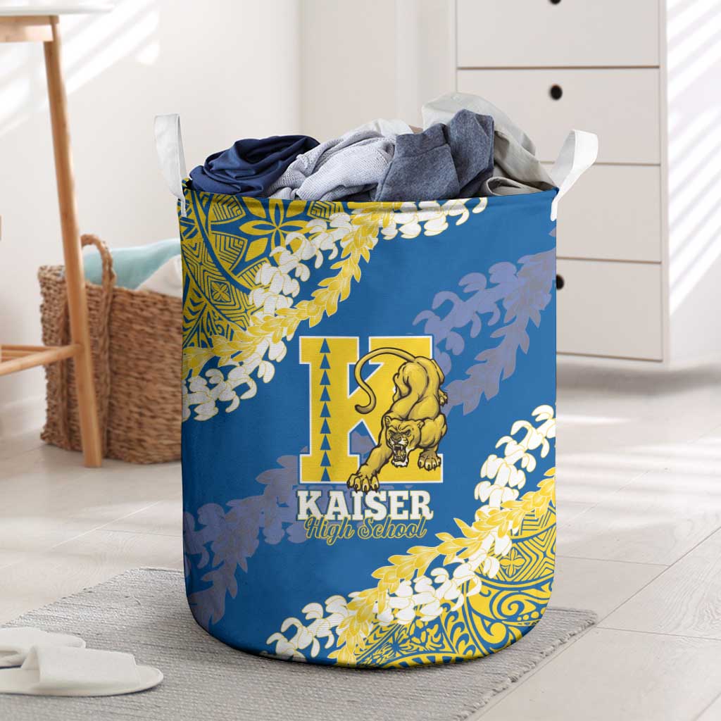 Kaiser Hawaii High School Laundry Basket Puakenikeni Lei Hawaiian Pattern LT14 Blue - Polynesian Pride