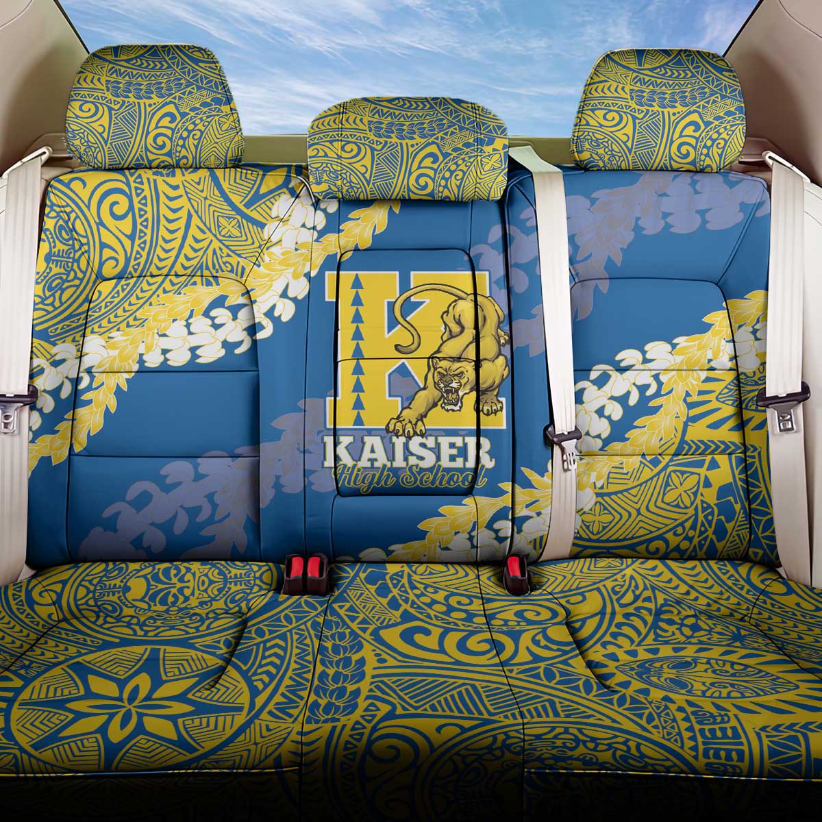 Kaiser Hawaii High School Back Car Seat Cover Puakenikeni Lei Hawaiian Pattern LT14 One Size Blue - Polynesian Pride