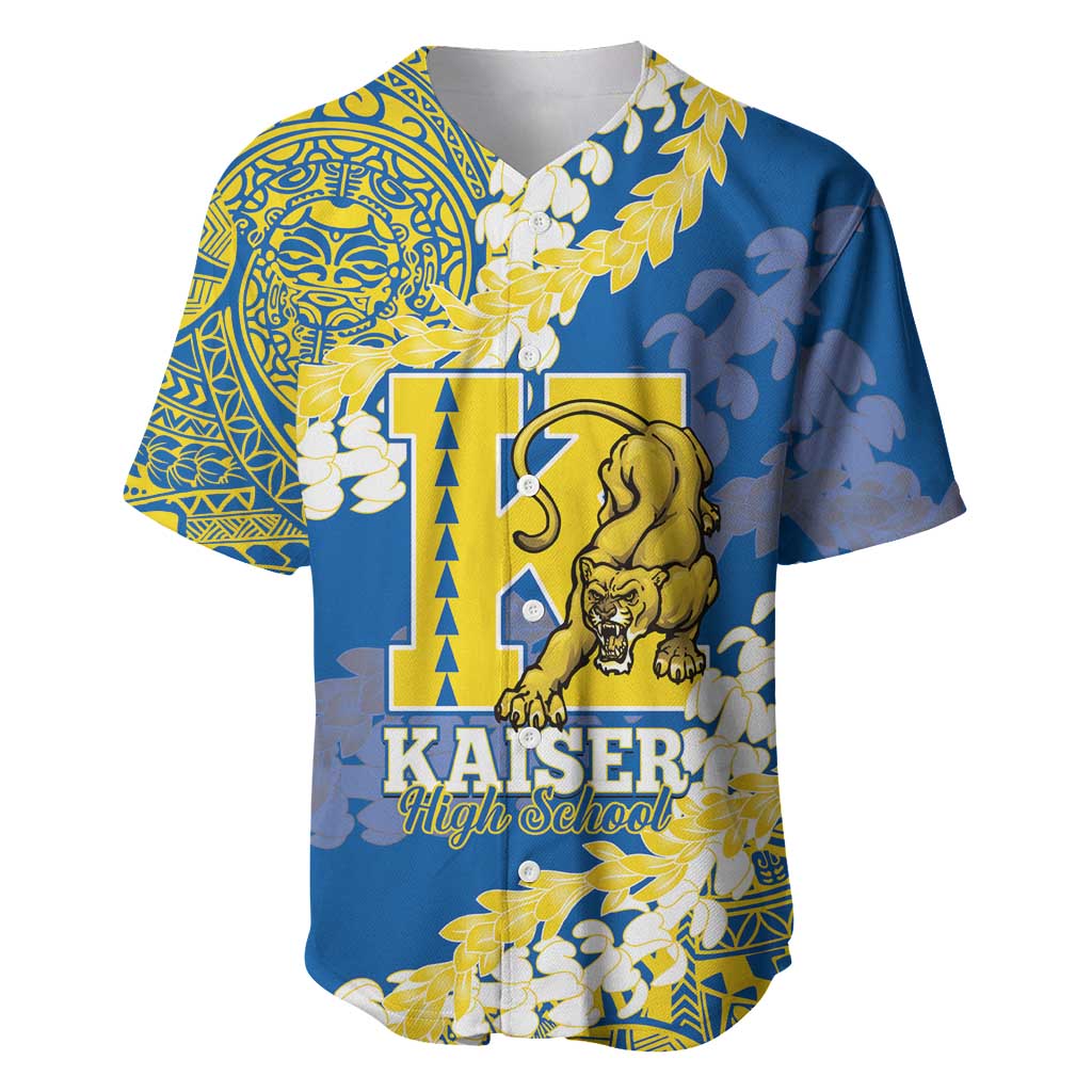 Personalized Kaiser Hawaii High School Baseball Jersey Puakenikeni Lei Hawaiian Pattern LT14 Blue - Polynesian Pride