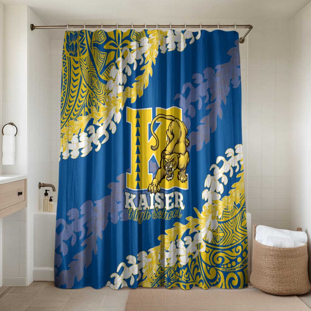 Kaiser Hawaii High School Bathroom Set Puakenikeni Lei Hawaiian Pattern LT14 Shower Curtain Only Blue - Polynesian Pride