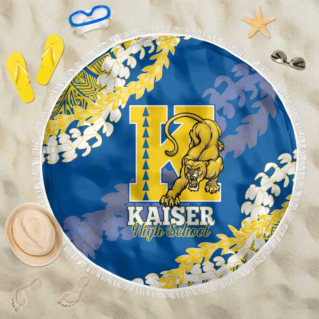 Kaiser Hawaii High School Beach Blanket Puakenikeni Lei Hawaiian Pattern LT14 One Size 150cm Blue - Polynesian Pride