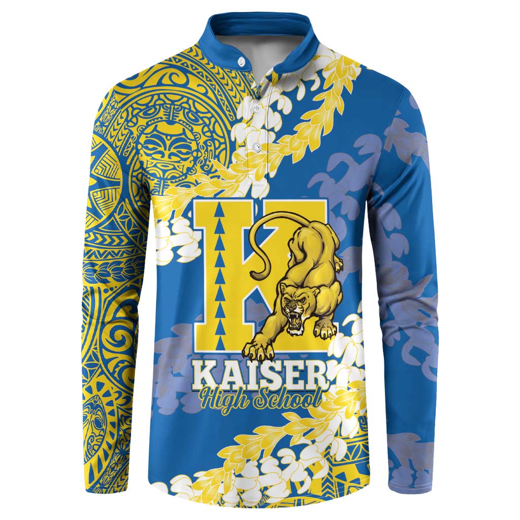 Personalized Kaiser Hawaii High School Button Sweatshirt Puakenikeni Lei Hawaiian Pattern LT14 Blue - Polynesian Pride
