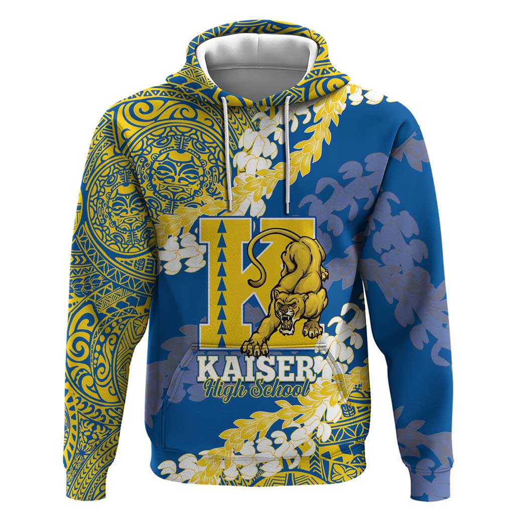Personalized Kaiser Hawaii High School Hoodie Puakenikeni Lei Hawaiian Pattern LT14 Pullover Hoodie Blue - Polynesian Pride