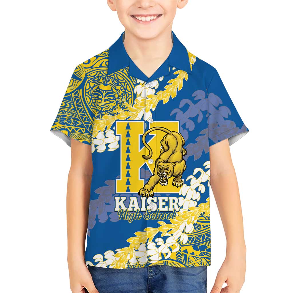 Personalized Kaiser Hawaii High School Kid Hawaiian Shirt Puakenikeni Lei Hawaiian Pattern LT14 Kid Blue - Polynesian Pride