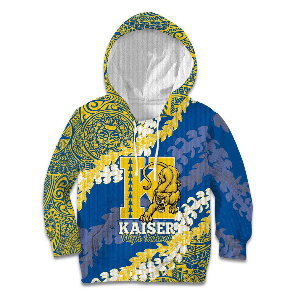 Personalized Kaiser Hawaii High School Kid Hoodie Puakenikeni Lei Hawaiian Pattern LT14 Hoodie Blue - Polynesian Pride