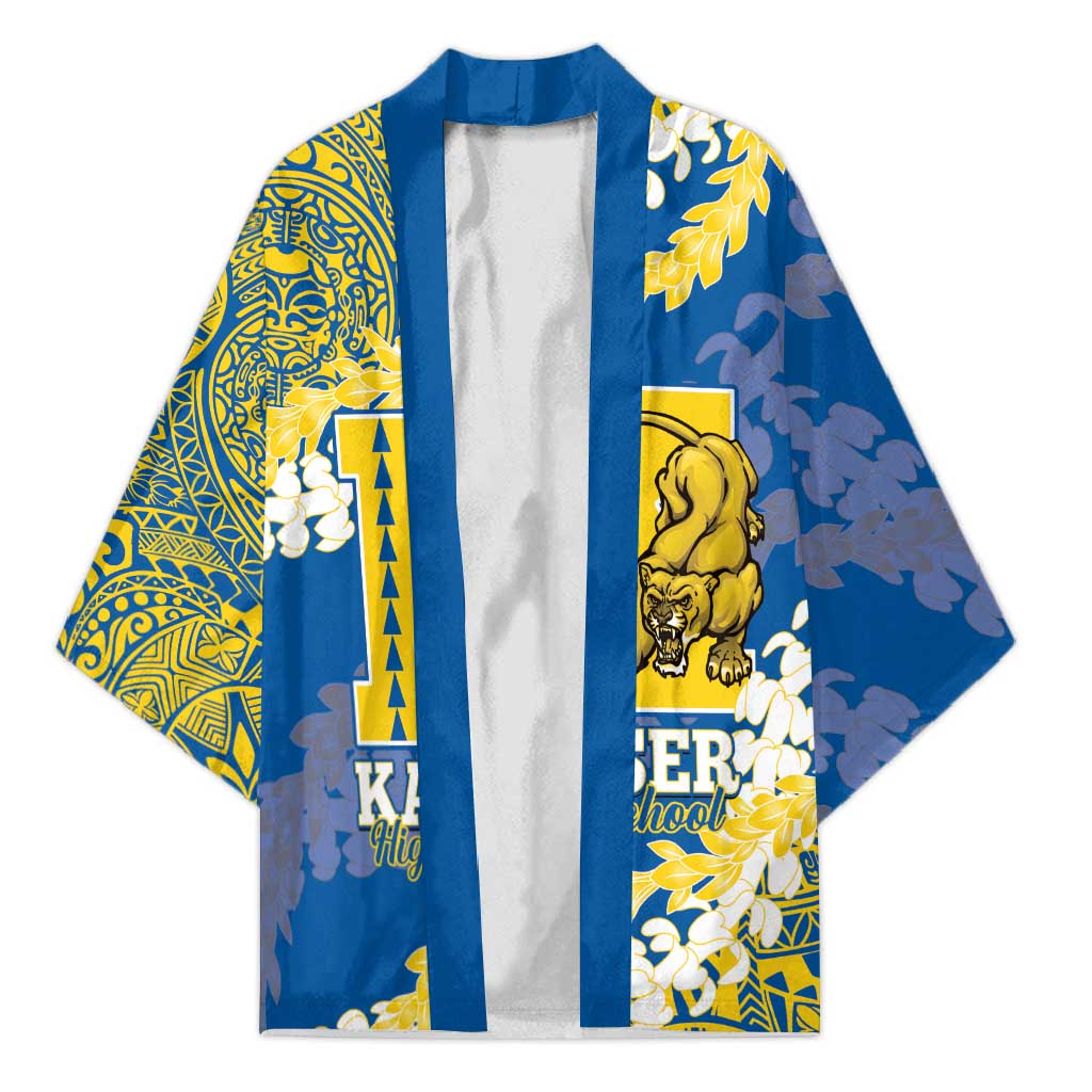 Personalized Kaiser Hawaii High School Kimono Puakenikeni Lei Hawaiian Pattern LT14 Unisex Blue - Polynesian Pride