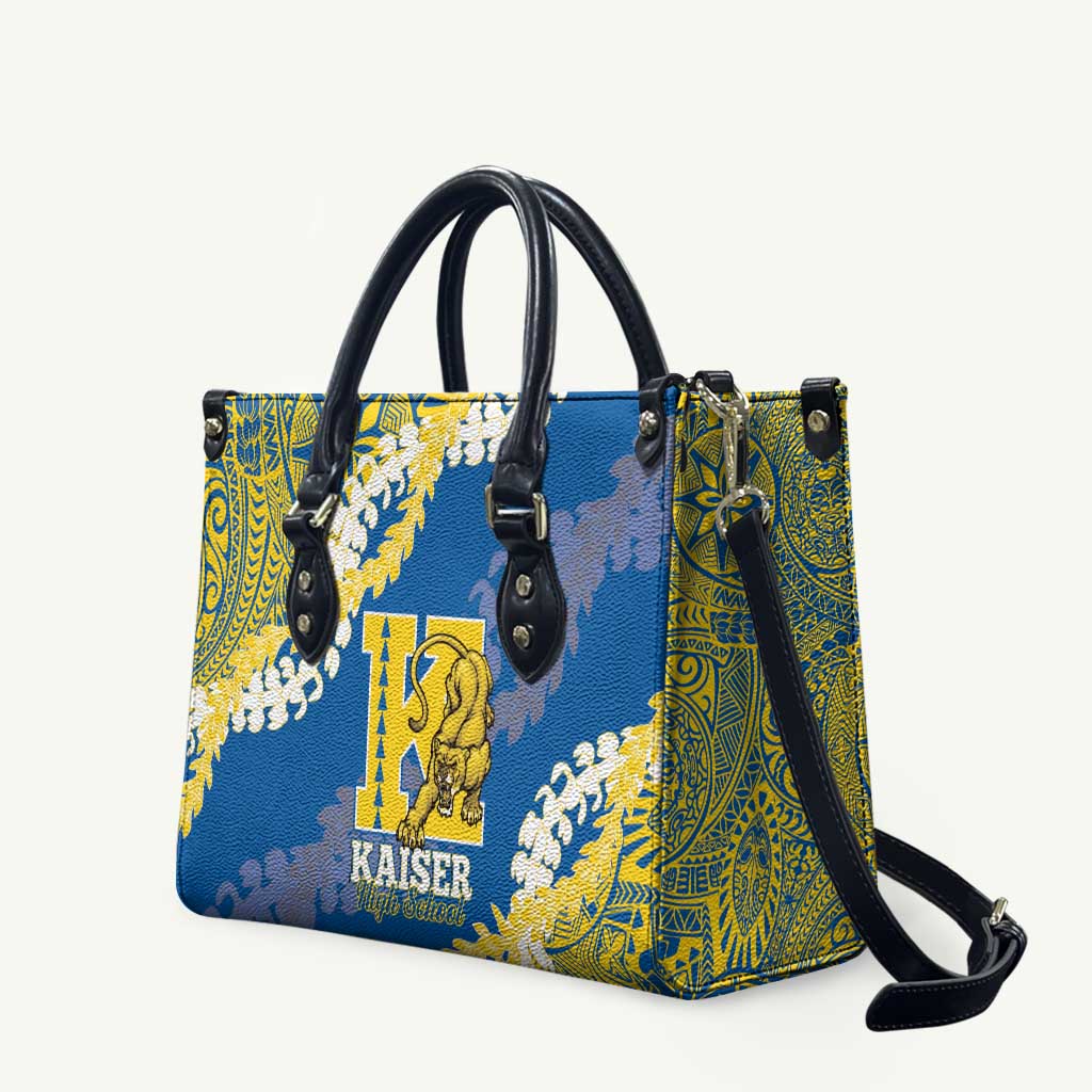 Kaiser Hawaii High School Leather Bag Puakenikeni Lei Hawaiian Pattern LT14 Blue - Polynesian Pride