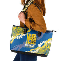 Kaiser Hawaii High School Leather Tote Bag Puakenikeni Lei Hawaiian Pattern LT14 Blue - Polynesian Pride