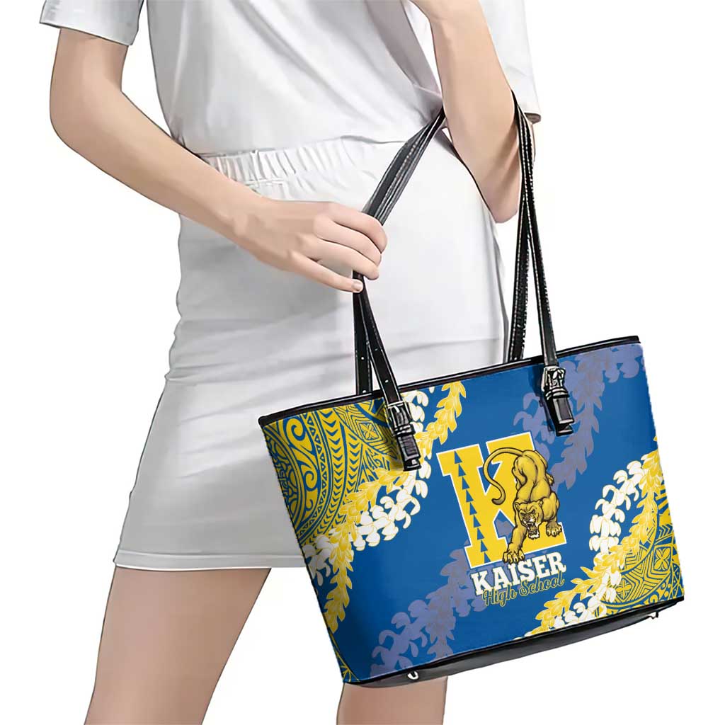 Kaiser Hawaii High School Leather Tote Bag Puakenikeni Lei Hawaiian Pattern LT14 - Polynesian Pride
