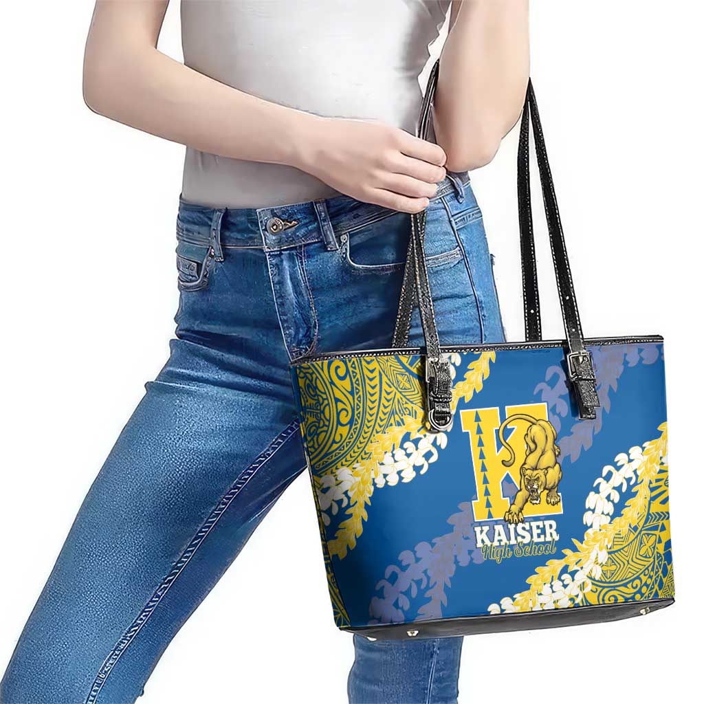 Kaiser Hawaii High School Leather Tote Bag Puakenikeni Lei Hawaiian Pattern LT14 - Polynesian Pride