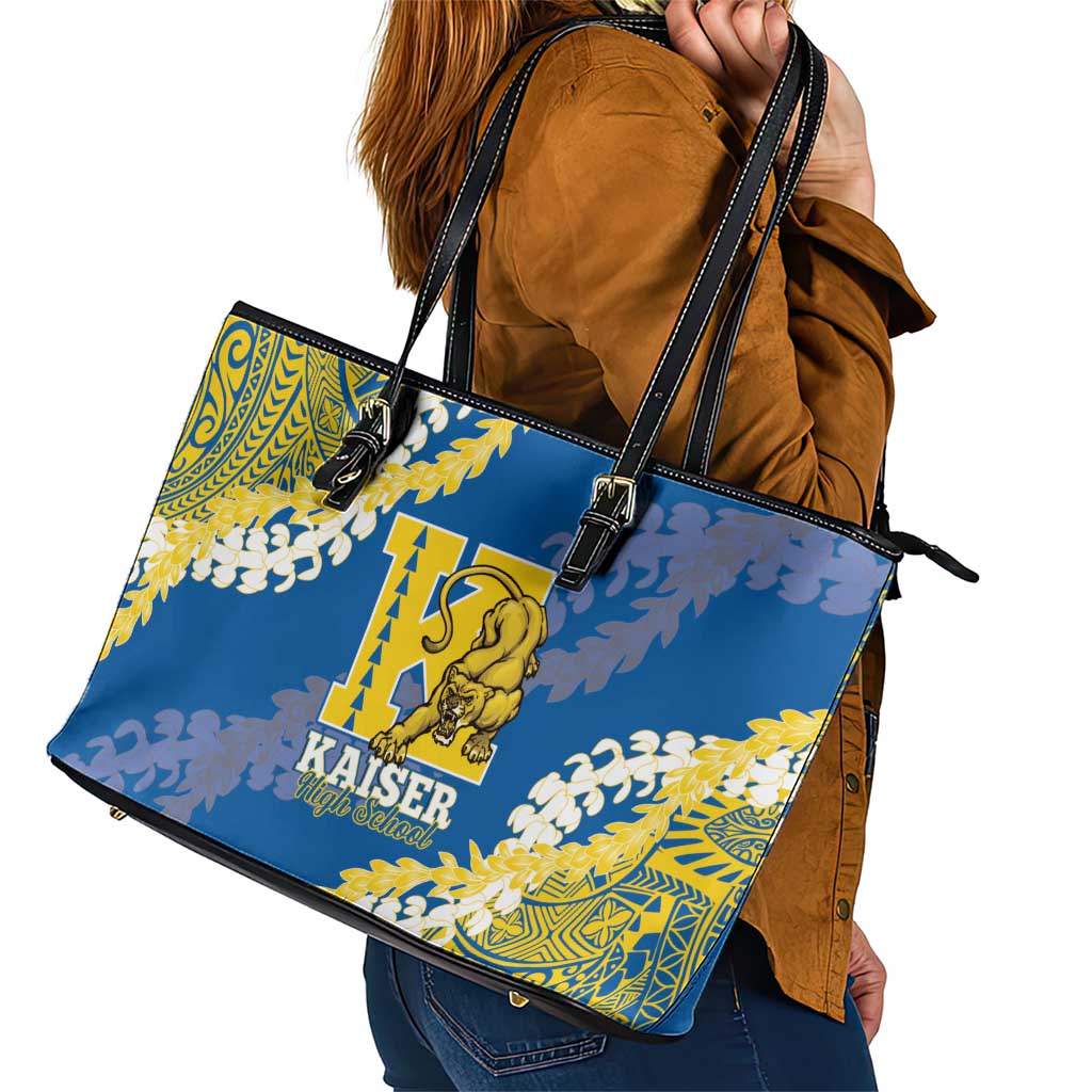 Kaiser Hawaii High School Leather Tote Bag Puakenikeni Lei Hawaiian Pattern LT14 - Polynesian Pride