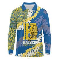 Personalized Kaiser Hawaii High School Long Sleeve Polo Shirt Puakenikeni Lei Hawaiian Pattern LT14 Blue - Polynesian Pride