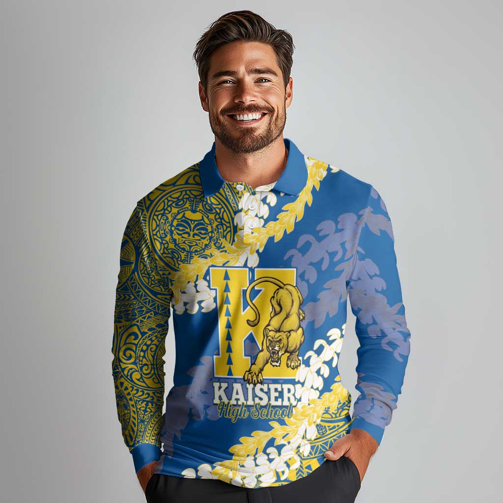 Personalized Kaiser Hawaii High School Long Sleeve Polo Shirt Puakenikeni Lei Hawaiian Pattern LT14 - Polynesian Pride