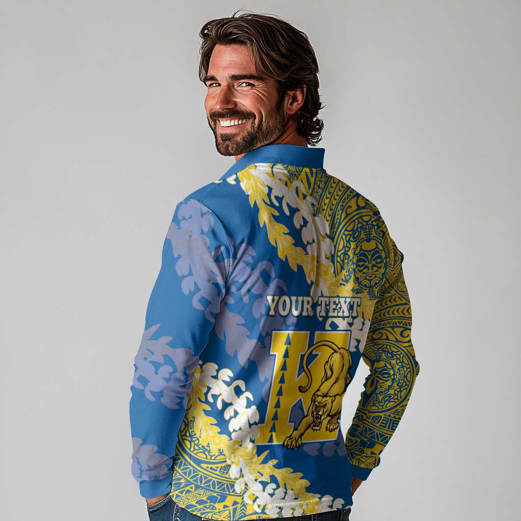 Personalized Kaiser Hawaii High School Long Sleeve Polo Shirt Puakenikeni Lei Hawaiian Pattern LT14 - Polynesian Pride
