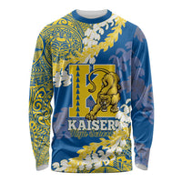 Personalized Kaiser Hawaii High School Long Sleeve Shirt Puakenikeni Lei Hawaiian Pattern LT14 Unisex Blue - Polynesian Pride