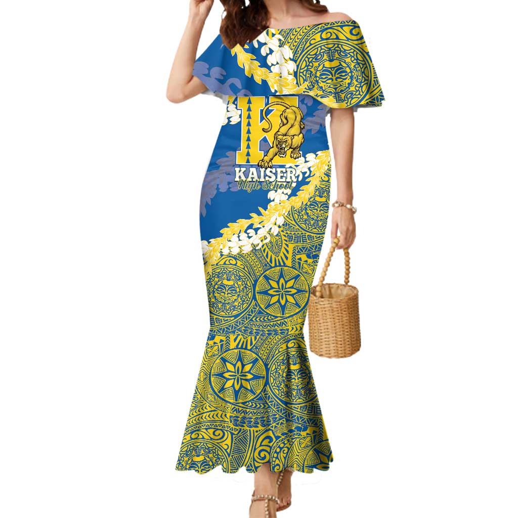 Personalized Kaiser Hawaii High School Mermaid Dress Puakenikeni Lei Hawaiian Pattern LT14 Women Blue - Polynesian Pride