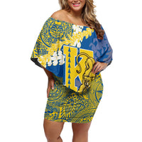 Personalized Kaiser Hawaii High School Off Shoulder Short Dress Puakenikeni Lei Hawaiian Pattern LT14 Women Blue - Polynesian Pride