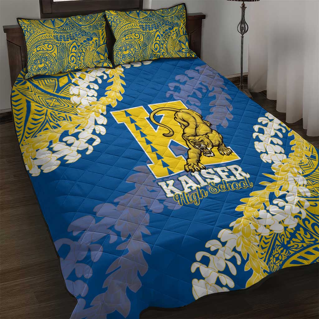 Kaiser Hawaii High School Quilt Bed Set Puakenikeni Lei Hawaiian Pattern LT14 Blue - Polynesian Pride