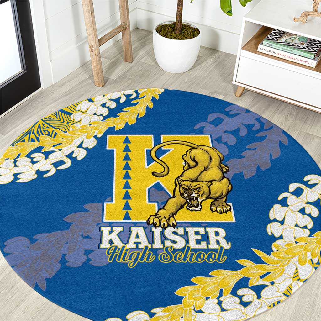 Kaiser Hawaii High School Round Carpet Puakenikeni Lei Hawaiian Pattern LT14 Blue - Polynesian Pride