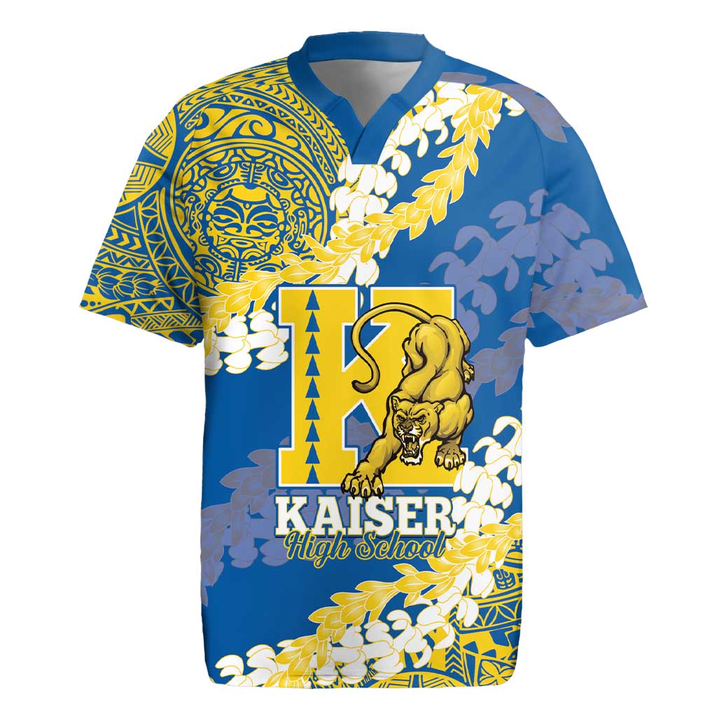 Personalized Kaiser Hawaii High School Rugby Jersey Puakenikeni Lei Hawaiian Pattern LT14 Blue - Polynesian Pride