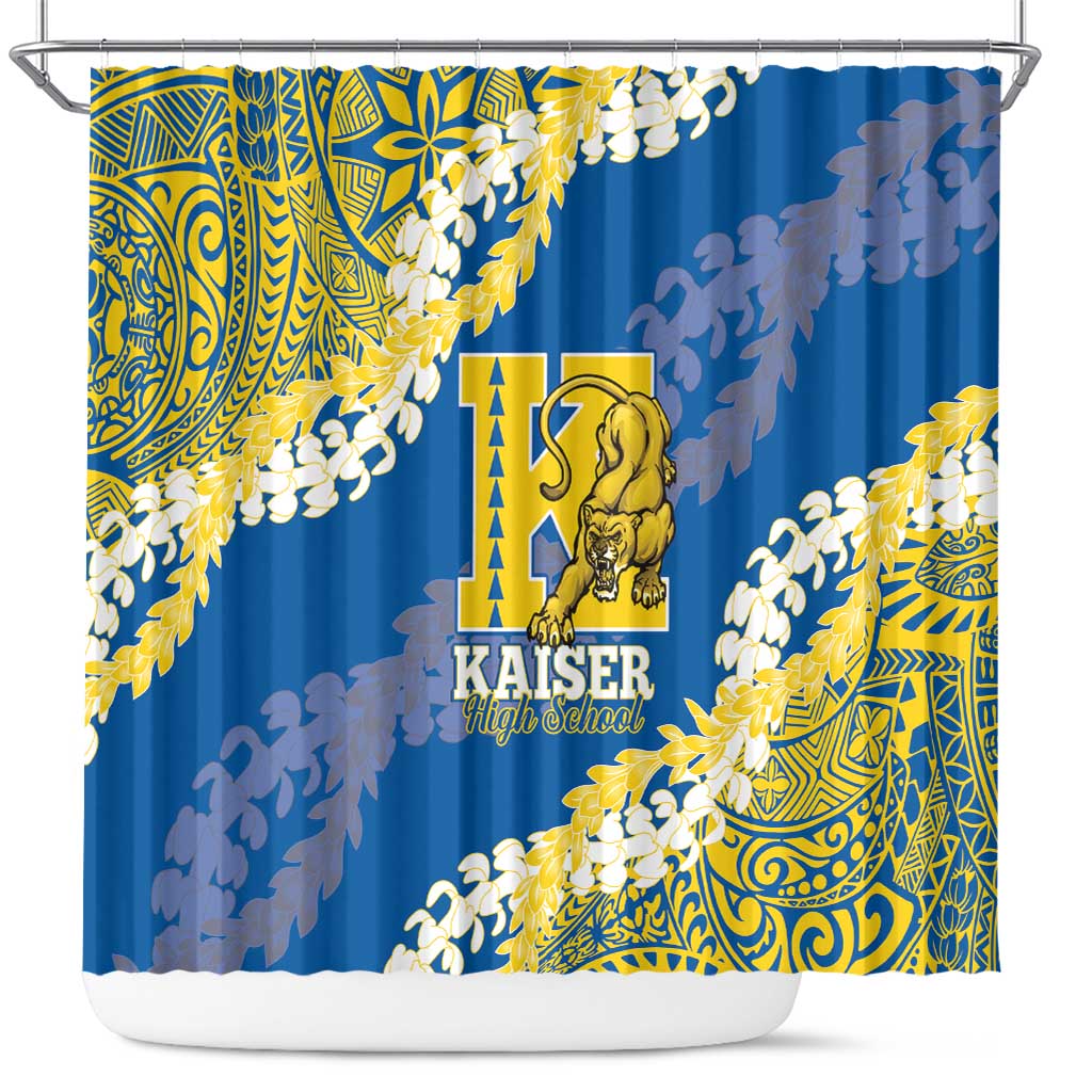 Kaiser Hawaii High School Shower Curtain Puakenikeni Lei Hawaiian Pattern LT14 Blue - Polynesian Pride