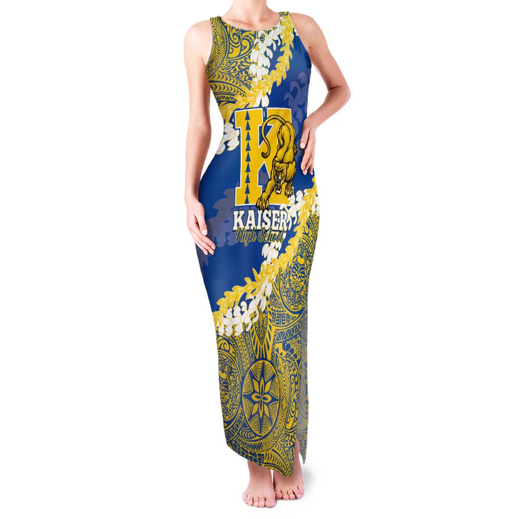 Personalized Kaiser Hawaii High School Tank Maxi Dress Puakenikeni Lei Hawaiian Pattern LT14 Women Blue - Polynesian Pride