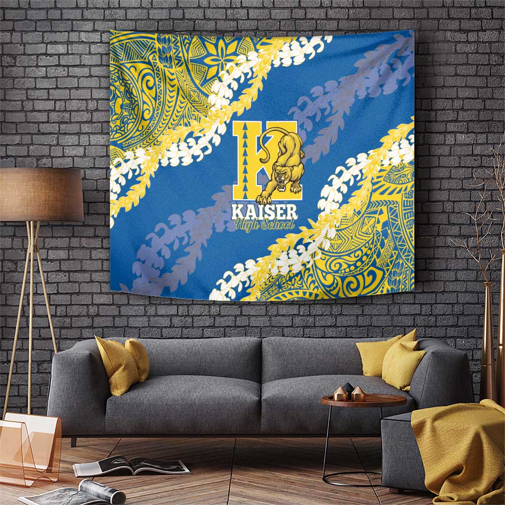 Kaiser Hawaii High School Tapestry Puakenikeni Lei Hawaiian Pattern LT14 Blue - Polynesian Pride