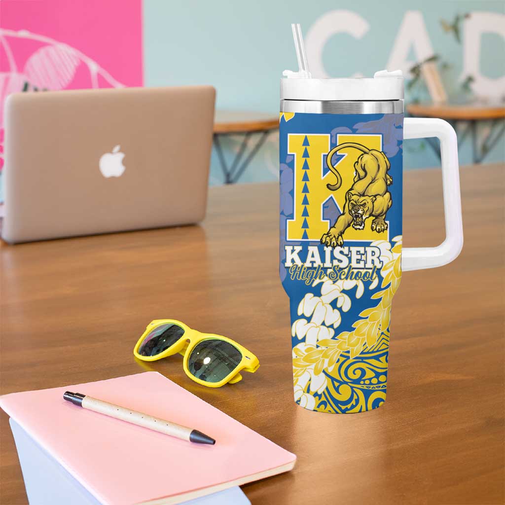 Personalized Kaiser Hawaii High School Tumbler With Handle Puakenikeni Lei Hawaiian Pattern LT14 - Polynesian Pride