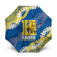 Kaiser Hawaii High School Umbrella Puakenikeni Lei Hawaiian Pattern LT14 One Size Folded 11.42 inch Opened Diameter 37.4 inch Blue - Polynesian Pride