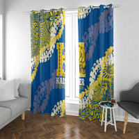Kaiser Hawaii High School Window Curtain Puakenikeni Lei Hawaiian Pattern LT14 With Grommets Blue - Polynesian Pride