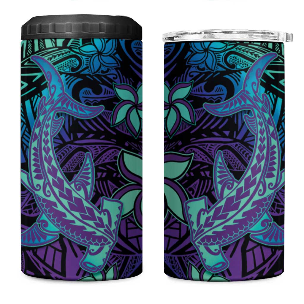 Purple Paradise Hawaiian Tribal Hammerhead Shark 4 in 1 Can Cooler Tumbler LT14 One Size: 16 oz Purple - Polynesian Pride