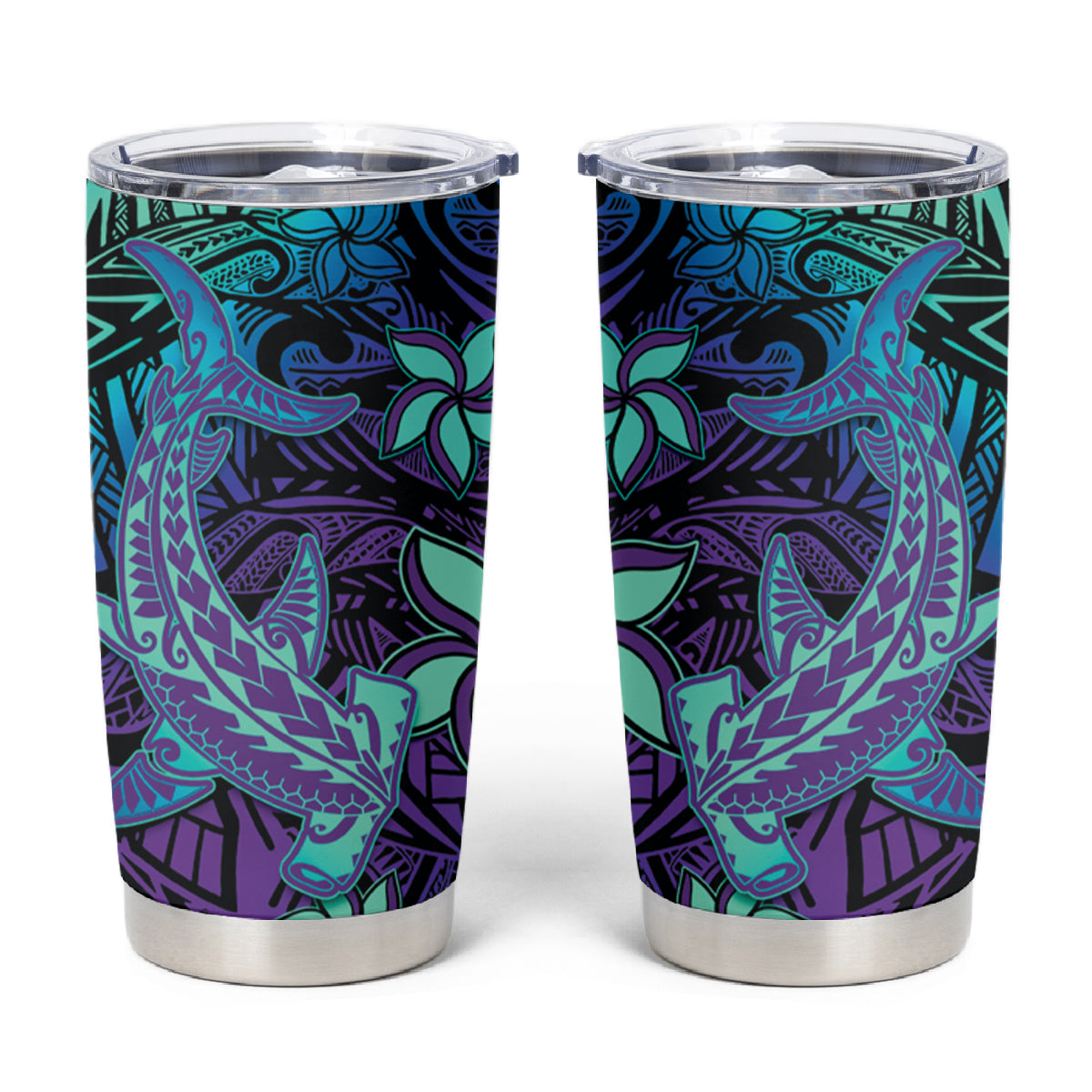 Purple Paradise Hawaiian Tribal Hammerhead Shark Tumbler Cup LT14 Purple - Polynesian Pride
