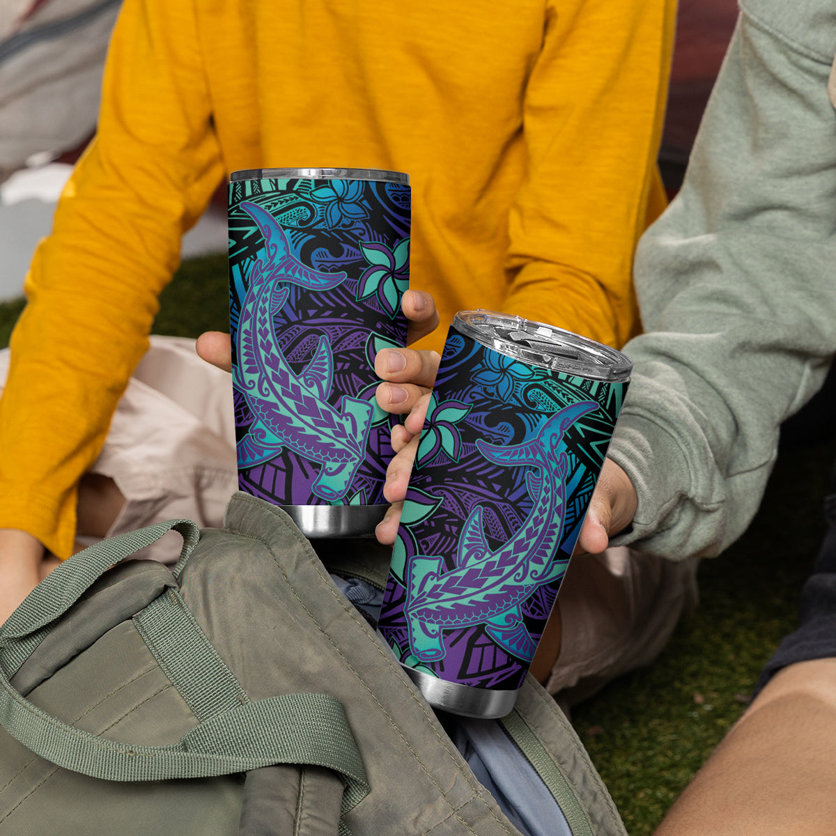 Purple Paradise Hawaiian Tribal Hammerhead Shark Tumbler Cup LT14 - Polynesian Pride
