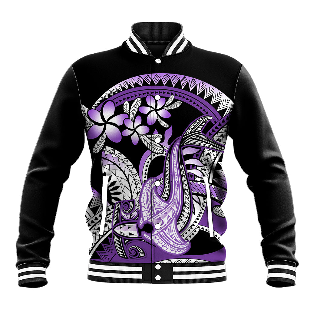 Purple Polynesian Baseball Jacket Hammerhead Shark Tattoo Royal Plumeria Gradient Vibes LT14 Unisex Purple - Polynesian Pride