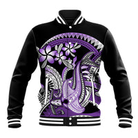 Purple Polynesian Baseball Jacket Hammerhead Shark Tattoo Royal Plumeria Gradient Vibes LT14 Unisex Purple - Polynesian Pride