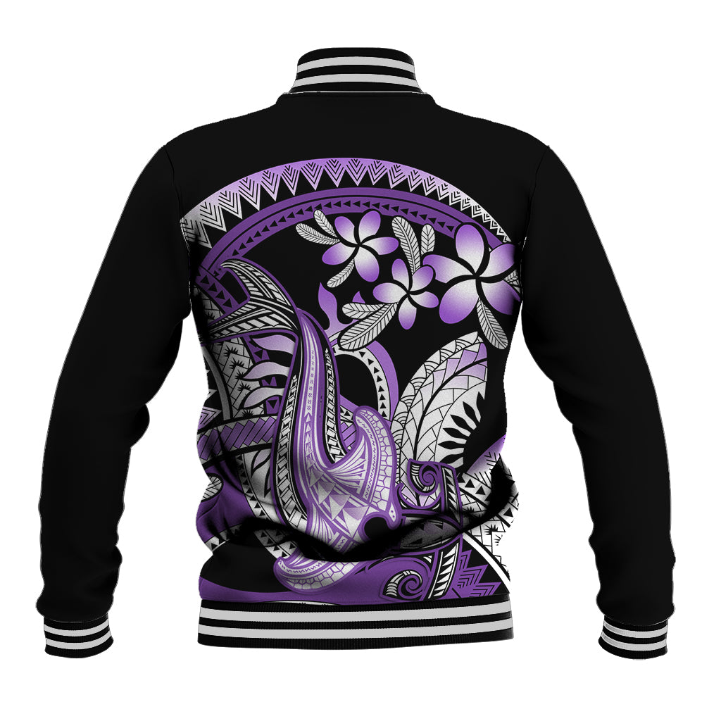 Purple Polynesian Baseball Jacket Hammerhead Shark Tattoo Royal Plumeria Gradient Vibes LT14 - Polynesian Pride