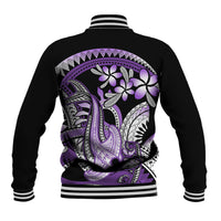 Purple Polynesian Baseball Jacket Hammerhead Shark Tattoo Royal Plumeria Gradient Vibes LT14 - Polynesian Pride