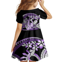 Purple Polynesian Kid Short Sleeve Dress Hammerhead Shark Tattoo Royal Plumeria Gradient Vibes LT14 - Polynesian Pride