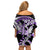 Purple Polynesian Off Shoulder Short Dress Hammerhead Shark Tattoo Royal Plumeria Gradient Vibes LT14 - Polynesian Pride