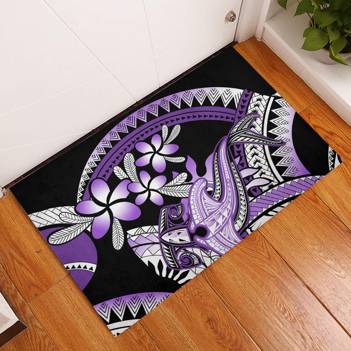 Purple Polynesian Rubber Doormat Hammerhead Shark Tattoo Royal Plumeria Gradient Vibes LT14 Purple - Polynesian Pride